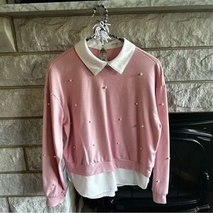 SHEIN teen long sleeve pink pullover pearl beads size 12-13Y